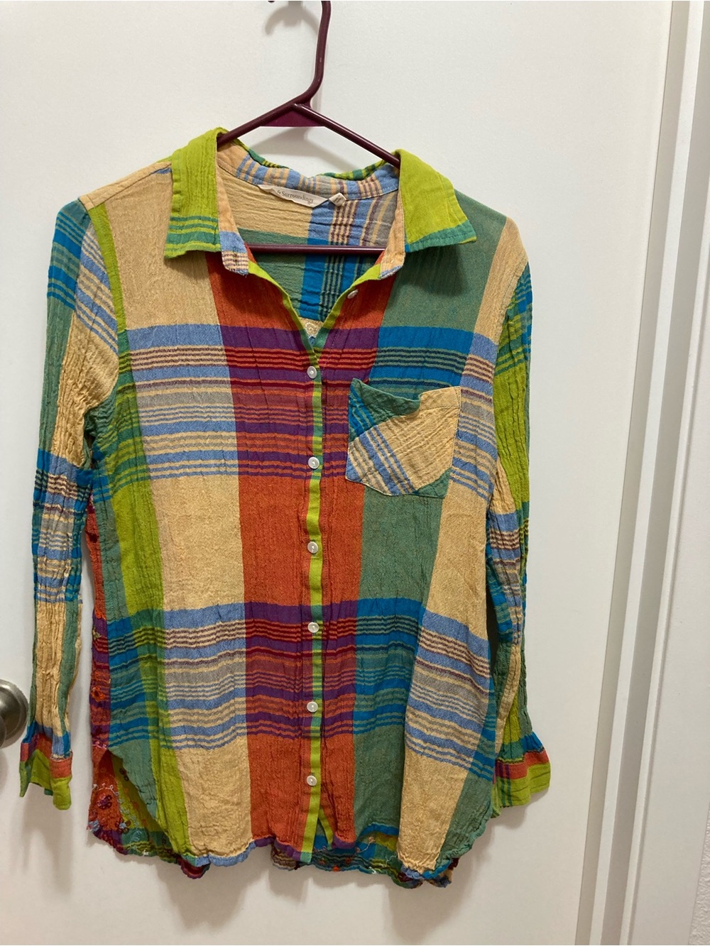 Multi colored Cotton embroidery big shirt, SoftSurroundings, petite large